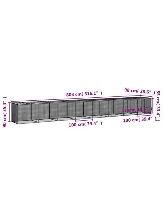 Klec pro kuřata se střechou světle šedá 803 x 98 x 90 cm ocel
