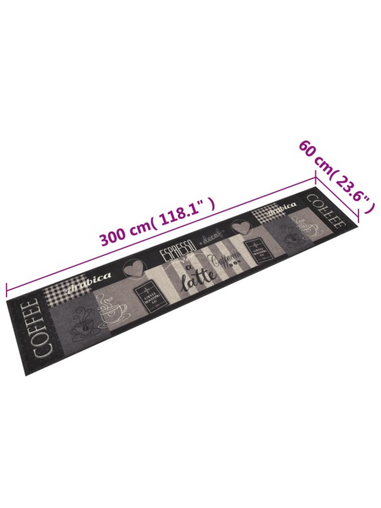 Kuchyňský koberec omyvatelný Káva černý 60 x 300 cm samet