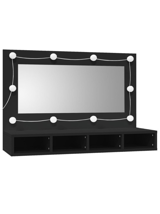 Zrcadlová skříňka s LED černá 90 x 31,5 x 62 cm