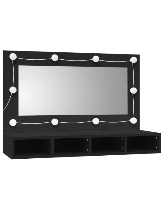 Zrcadlová skříňka s LED černá 90 x 31,5 x 62 cm