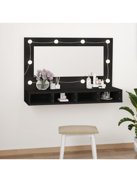 Zrcadlová skříňka s LED černá 90 x 31,5 x 62 cm