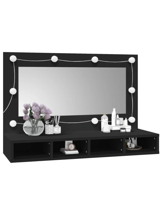 Zrcadlová skříňka s LED černá 90 x 31,5 x 62 cm