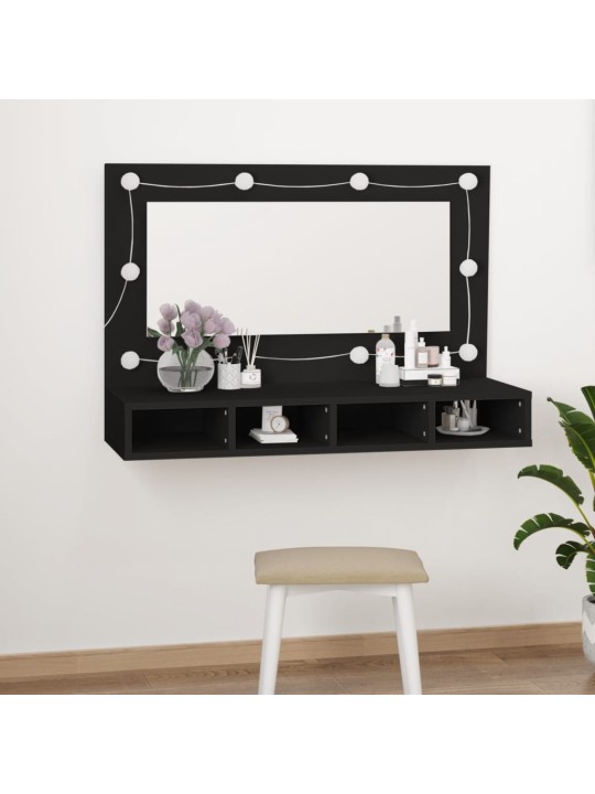 Zrcadlová skříňka s LED černá 90 x 31,5 x 62 cm