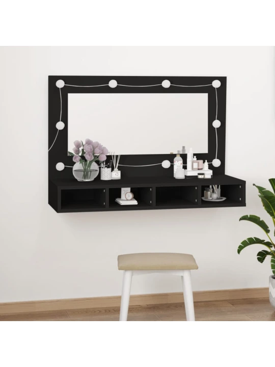 Zrcadlová skříňka s LED černá 90 x 31,5 x 62 cm