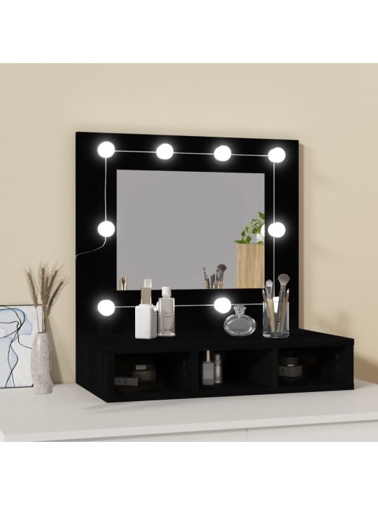 Zrcadlová skříňka s LED černá 60 x 31,5 x 62 cm