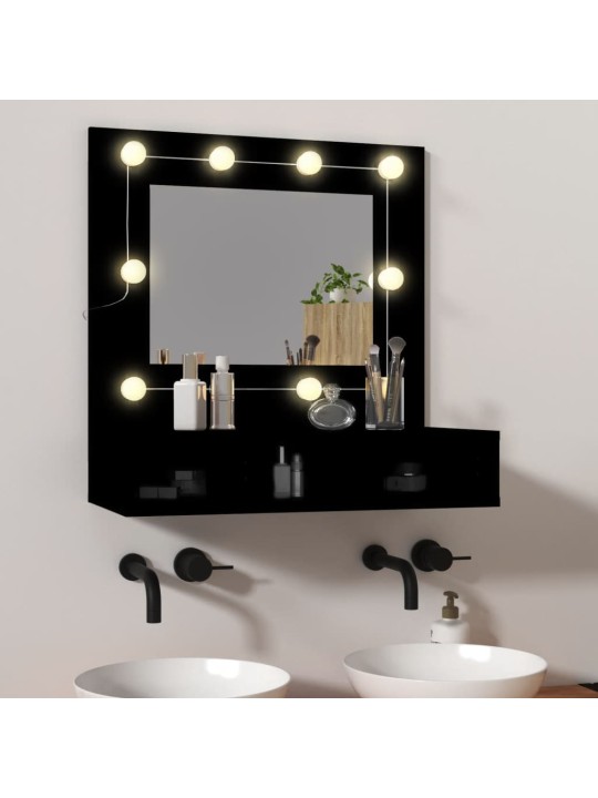 Zrcadlová skříňka s LED černá 60 x 31,5 x 62 cm