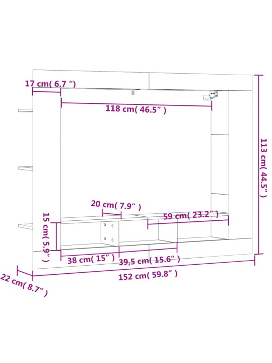 TV skříňka betonově šedá 152 x 22 x 113 cm kompozitní dřevo