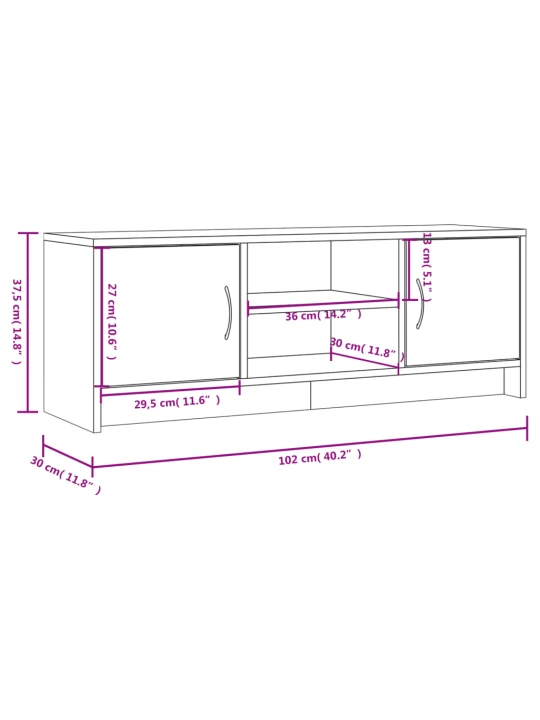 TV skříňka bílá 102x30x37,5 cm kompozitní dřevo