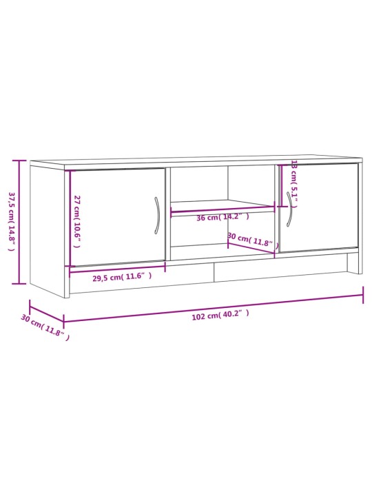 TV skříňka kouřový dub 102x30x37,5 cm kompozitní dřevo