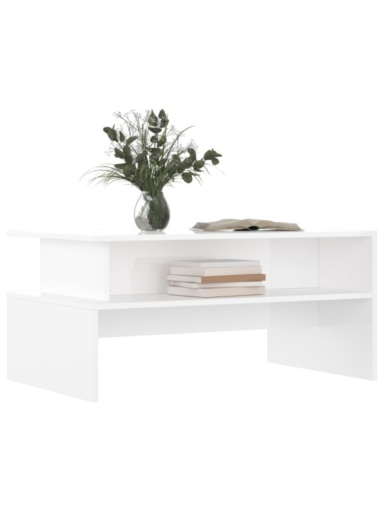 Konferenční stolek lesklý bílý 90x55x42,5 cm kompozitní dřevo