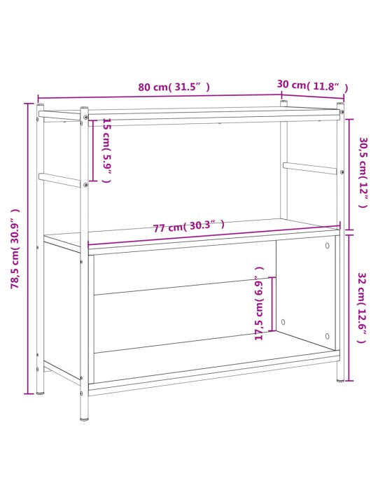 Knihovna dub sonoma 80 x 30 x 78,5 cm kompozitní dřevo a železo