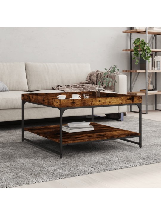 Konferenční stolek kouřový dub 80x80x45 cm kompozit a železo
