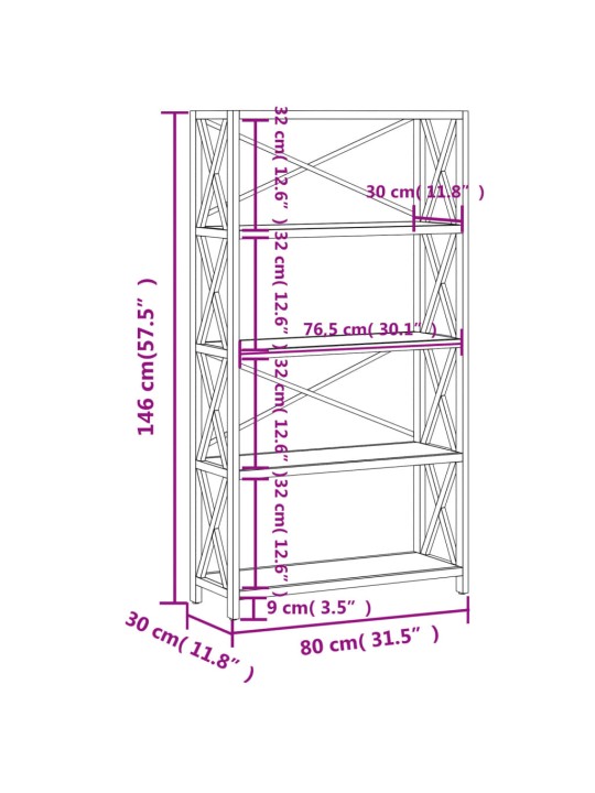 5patrový regál 80 x 30 x 146 cm masivní dubové dřevo