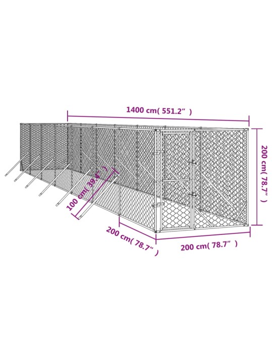 Venkovní psí kotec stříbrný 2 x 14 x 2 m pozinkovaná ocel