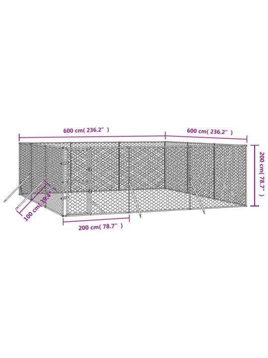 Venkovní psí kotec stříbrný 6 x 6 x 2 m pozinkovaná ocel