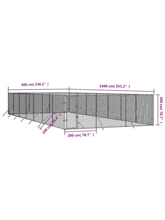 Venkovní psí kotec stříbrný 6 x 14 x 2 m pozinkovaná ocel