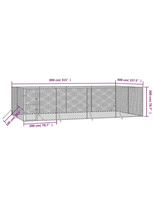 Venkovní psí kotec stříbrný 8 x 4 x 2 m pozinkovaná ocel