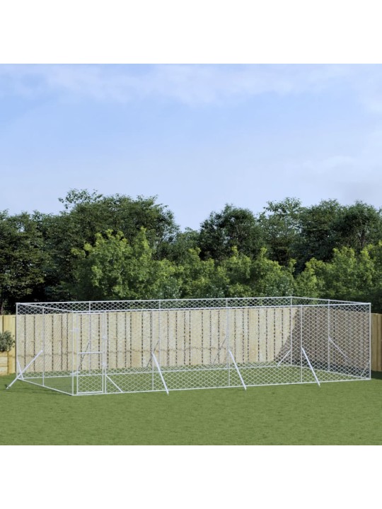 Venkovní psí kotec stříbrný 8 x 4 x 2 m pozinkovaná ocel