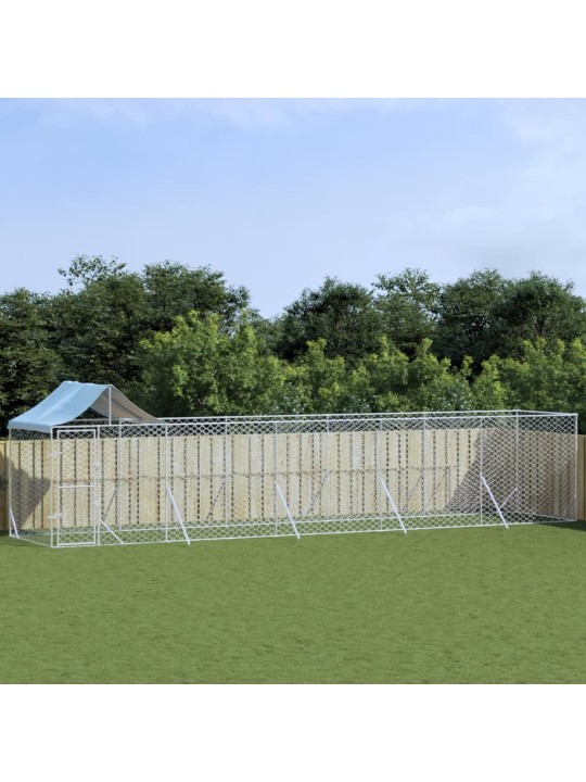Venkovní psí kotec se střechou stříbrný 10 x 2 x 2,5 m ocel