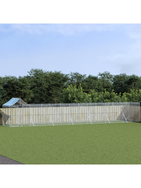 Venkovní psí kotec se střechou stříbrný 14 x 2 x 2,5 m ocel