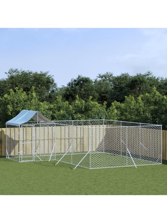 Venkovní psí kotec se střechou stříbrný 6 x 6 x 2,5 m ocel