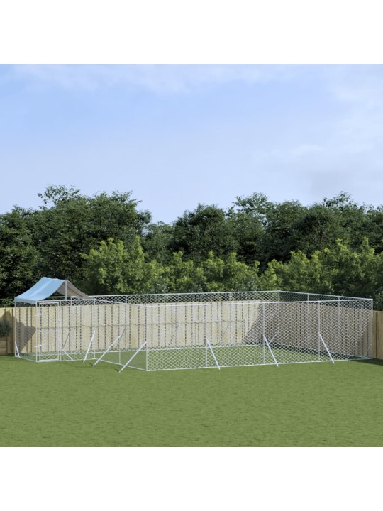 Venkovní psí kotec se střechou stříbrný 10 x 6 x 2,5 m ocel