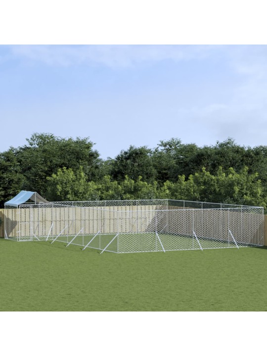 Venkovní psí kotec se střechou stříbrný 10 x 8 x 2,5 m ocel