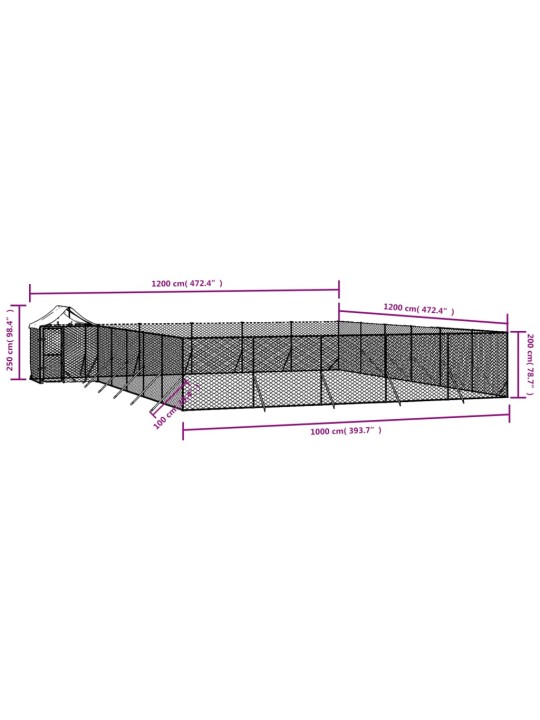 Venkovní psí kotec se střechou stříbrný 12 x 12 x 2,5 m ocel