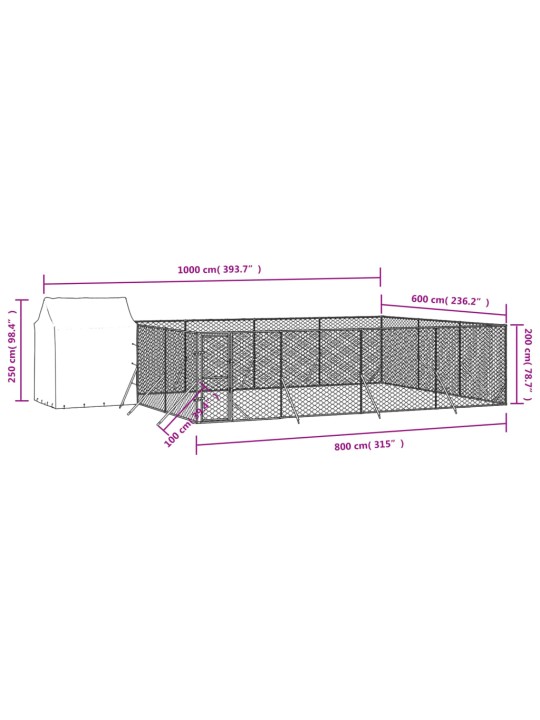 Venkovní psí kotec se střechou stříbrný 10 x 6 x 2,5 m ocel