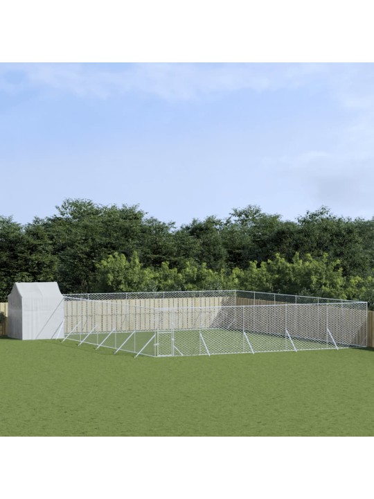 Venkovní psí kotec se střechou stříbrný 12 x 12 x 2,5 m ocel