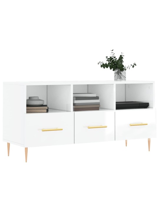 TV skříňka bílá s vysokým leskem 102x36x50 cm kompozitní dřevo