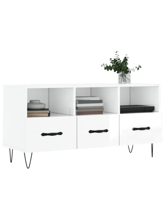 TV skříňka bílá s vysokým leskem 102x36x50 cm kompozitní dřevo