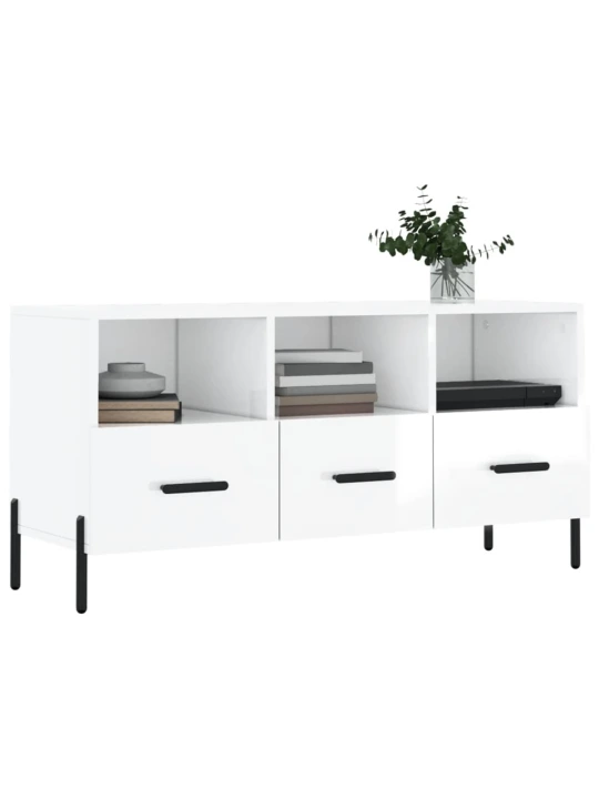 TV skříňka bílá s vysokým leskem 102x36x50 cm kompozitní dřevo