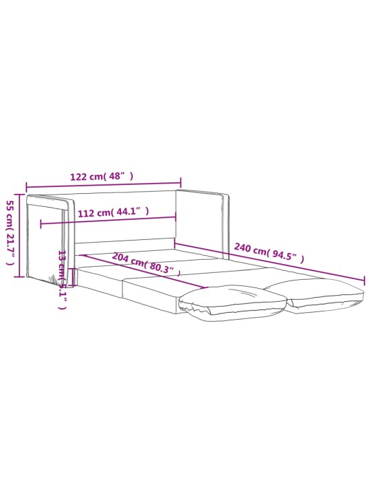 Podlahová rozkládací pohovka 2 v 1 zelená 122x204x55 cm samet