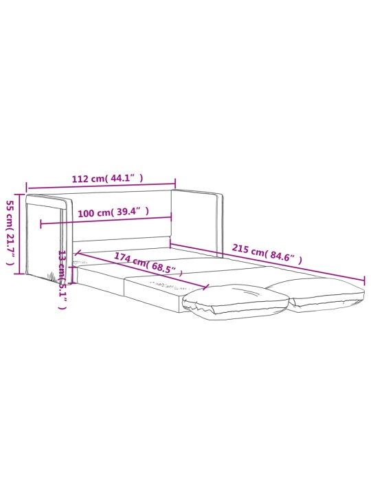 Podlahová rozkládací pohovka 2 v 1 vínová 112x174x55 cm textil