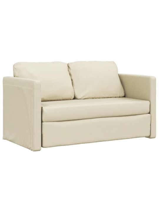 Podlahová rozkládací pohovka 2v1 krémová 112x174x55 cm koženka