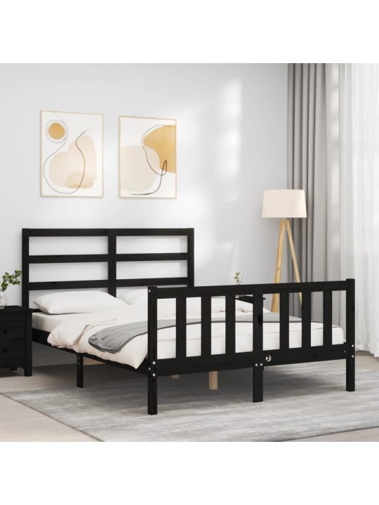 Rám postele s čelem černý 140 x 190 cm masivní dřevo