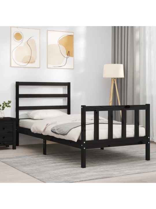 Rám postele s čelem černý 100 x 200 cm masivní dřevo