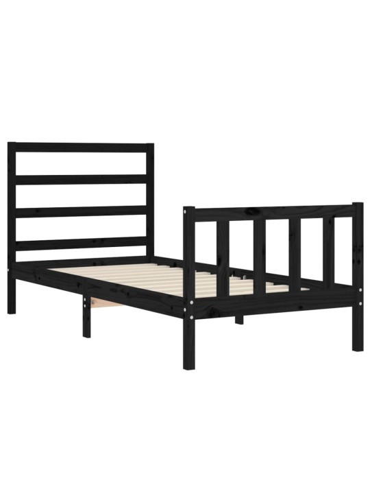 Rám postele s čelem černý 100 x 200 cm masivní dřevo