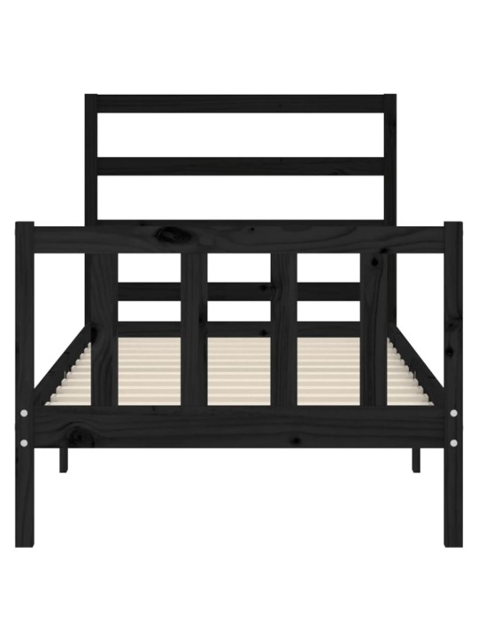 Rám postele s čelem černý 100 x 200 cm masivní dřevo