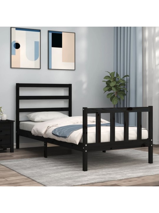 Rám postele s čelem černý 100 x 200 cm masivní dřevo