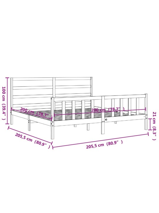 Postel bez matrace bílá 200 x 200 cm masivní borovice