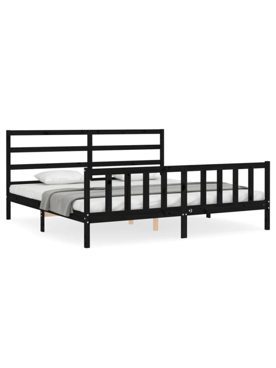 Rám postele s čelem černý 200 x 200 cm masivní dřevo