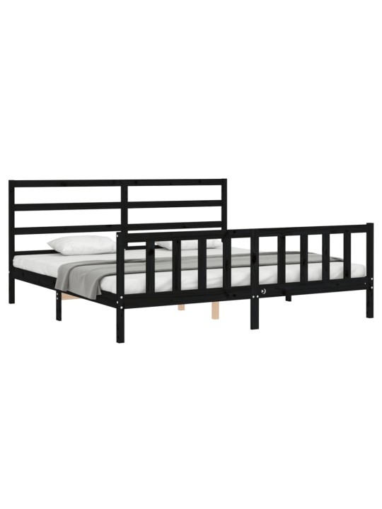 Rám postele s čelem černý 200 x 200 cm masivní dřevo