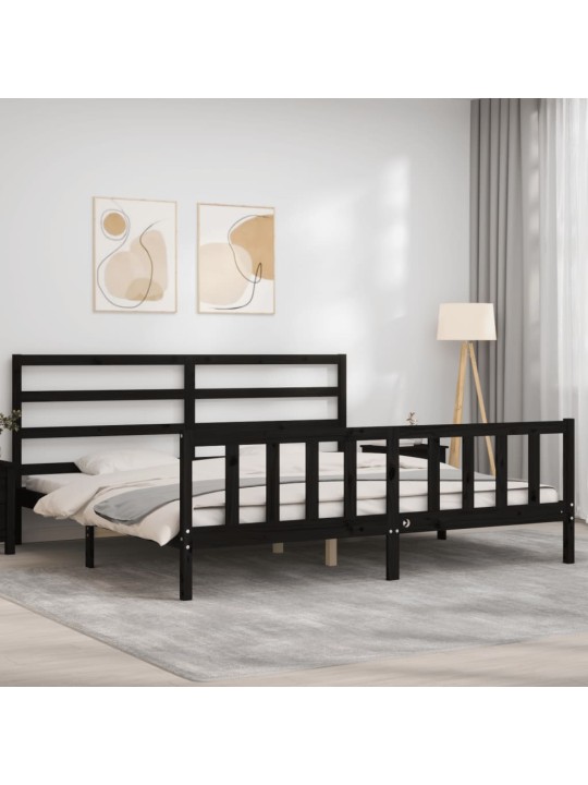 Rám postele s čelem černý 200 x 200 cm masivní dřevo