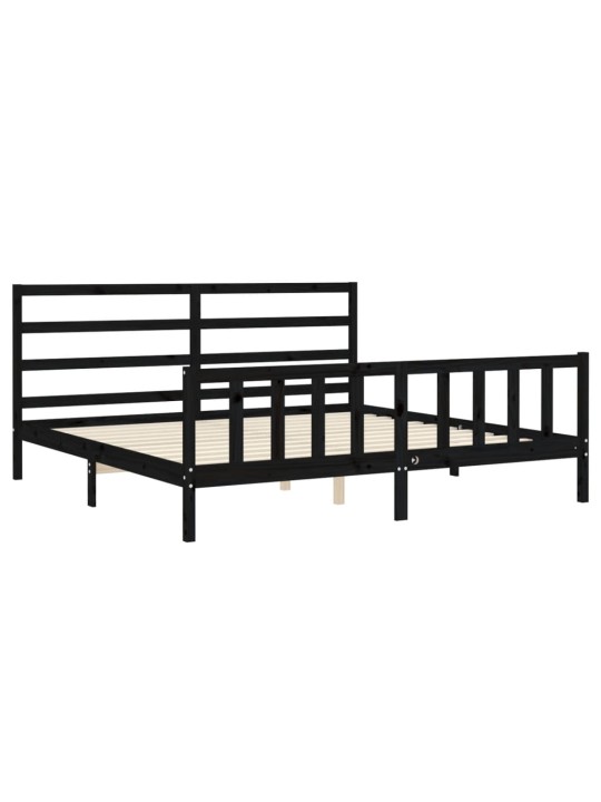 Rám postele s čelem černý 200 x 200 cm masivní dřevo