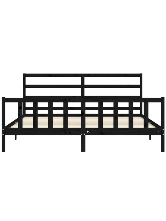 Rám postele s čelem černý 200 x 200 cm masivní dřevo
