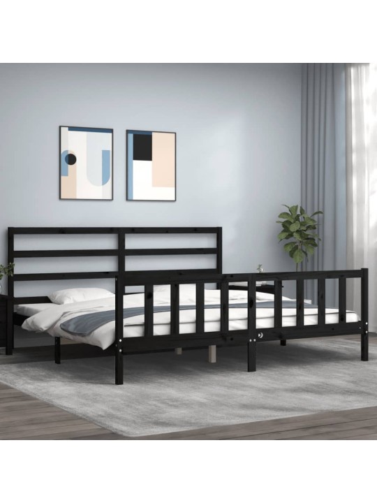 Rám postele s čelem černý 200 x 200 cm masivní dřevo