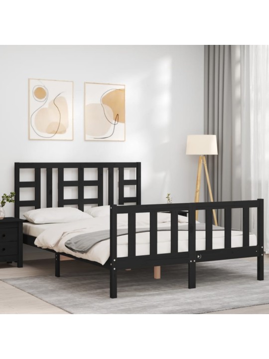 Rám postele s čelem černý 140 x 190 cm masivní dřevo