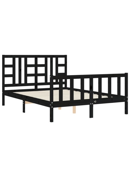 Rám postele s čelem černý 140 x 190 cm masivní dřevo